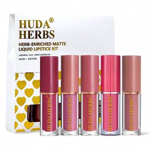 HUDA HERBS 5Pcs Mini Liquid Lipstick Matte Waterproof Lipstick Combo Pack