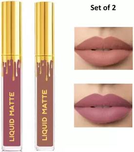 BLUSHIS HD Beauty Liquid Waterproof Matte Lipstick Pack of 2, Shade Nude and Mauve