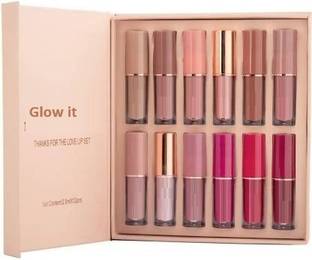 GLOW IT 12 Color Book Lip Gloss Set Liquid Lipstick Set
