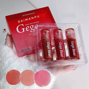 DAIMANPU GEGE Bear 3pcs Set Watery Mirror Lip Glaze – Moisturizing Tinted Lip Gloss