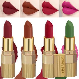 Perpaa Xpression Weightless Matte Waterproof Lipstick Enriched with Vitamin E One Stroke Application -Combo of 4 (5-8 Hrs Stay)