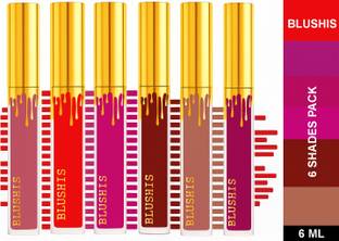 BLUSHIS High Defination Non Transfer Waterproof longlasting Liquid matte Lipstick combo pack of 6[ Red,Magenta,Light nude, Plum,Maroon,Coffee Toffee]
