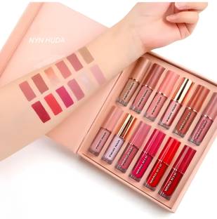 NYN HUDA Insta beauty Waterproof Matte Liquid Lipstick Set of 12, Shade - A