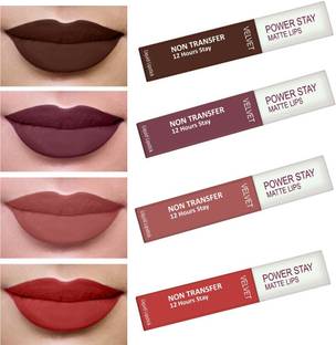 Perpaa Power Stay Liquid Matte Lipstick - Waterproof combo of 4 (Upto12 Hrs Stay)