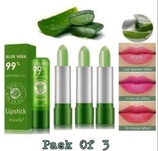 Yiliya Aleo vera Lipstick pack of 3 pcs and Moisture Aloevera 99% Magic Lipstick