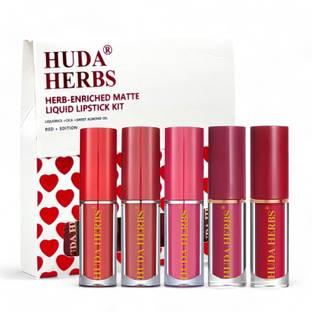 HUDA HERBS 5Pcs Mini Liquid Lipstick Matte Waterproof Lipstick Combo Pack