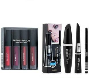 DREAM BELLA 4 Shade Mini Red Edition Liquid Lipstick Waterproof Glitter Eyeliner 10 g