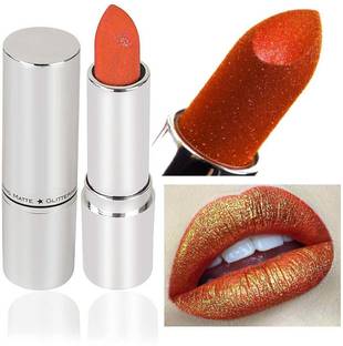 tanvi27 Glitter Lips Make Up Lipstick Waterproof Long Lasting ORANGE Lipstick