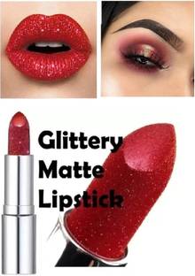 Arcanuy shimmer bold glitter hot red lipstick