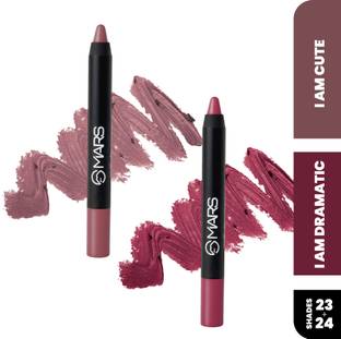 MARS Long Lasting Lip Crayon Lipsticks, Matte Finish & Waterproof Lipstick, Pack of 2