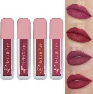 Herbs and Pure Party Combo of 4- Matte Finish, Long Stay, Smudge-Proof Liquid Lipstick