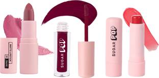 SUGAR POP Lip Kit- 04 Raspberry Matte Lipcolour+01 Taupe Matte Lipstick+02 Cherry Lip Balm