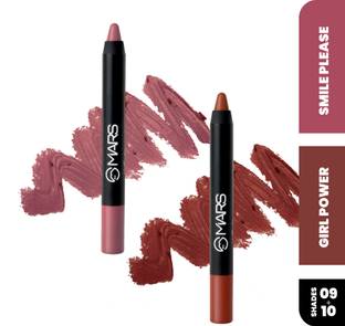 MARS Long Lasting Lip Crayon Lipsticks, Matte Finish & Waterproof Lipstick, Pack of 2