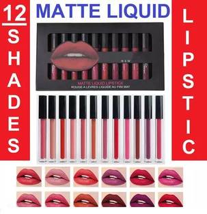 NattyU Beauty Waterproof Matte Lipsticks Set Of 12 - Long Lasting - 12 Different Shades