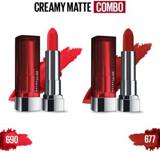 MAYBELLINE NEW YORK Sensational Creamy Matte Lipstick, Siren in Scarlet & Amber - Pack Of 2