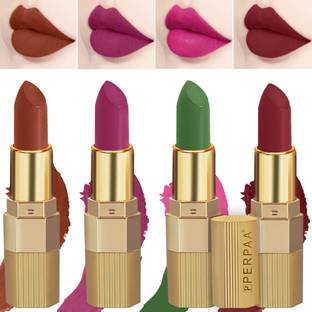 Perpaa Xpression Weightless Matte Waterproof Lipstick Enriched with Vitamin E One Stroke Application -Combo of 4 (5-8 Hrs Stay)