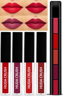 HUDA CRUSH BEAUTY Lipstick Combo Pack of 4Pcs Mini Liquid Lipsticks with 5in1 Fab Lip Color