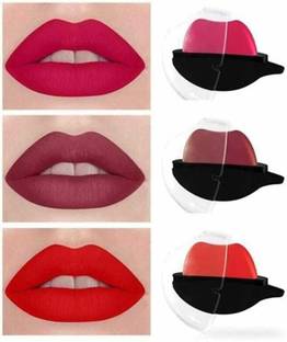 Dyegim Lip shape Lipstick Apple Design Matte Lipstick Pack Of 3 ( Multicolor, 15 g )
