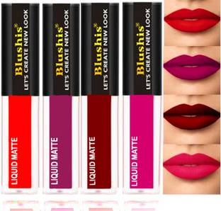 BLUSHIS Non Transfer Insta Beauty Waterproof Longlast SensationaL Liquid Matte Mini Lipstick Combo Pack Of 4 Red ,Purple Maroon and Magenta Colour Shade