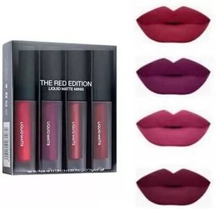 K3NTERPRISES Red Edition Waterproof Long Lasting Set of 4 Liquid Matte Lipsticks KR-2