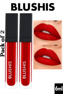 BLUSHIS HD Beauty Non Transfer Liquid Waterproof Matte Lipstick Pack of 2 Shade Red