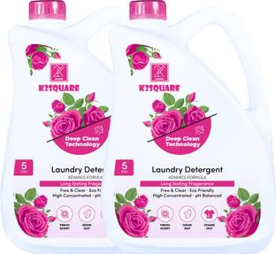 K2SQUARE Concentrated Detergent for Fabric Care for front & top load machine(5L X 2) Rose Liquid Detergent