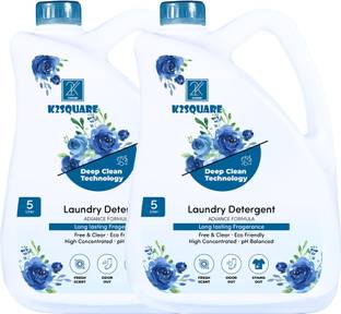 K2SQUARE Concentrated Detergent for Fabric Care for front & top load machine(Blue)(5LX2)) Aqua Liquid Detergent