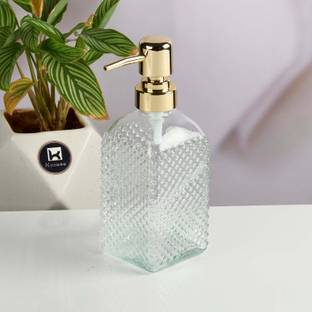 Kookee Glass Soap Dispenser for handwash for Bathroom, Transparent (Set of 1) (11904) 400 ml Lotion, Shampoo, Soap, Foam Dispenser