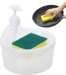 Eventa Double Layer Liquid Soap Dispenser Pump with Sponge, Kitchen Dish Wash Dispenser 500 ml Liquid, Sanitizer Stand, Lotion, Shampoo, Soap, Gel, Conditioner Dispenser