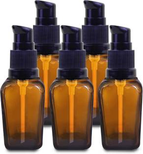 IBORA Empty Refillable Square Amber Glass Cream Lotion Pump Bottles IPack Of_5 20 ml Conditioner, Foam, Gel, Liquid, Lotion, Sanitizer Stand, Shampoo Dispenser