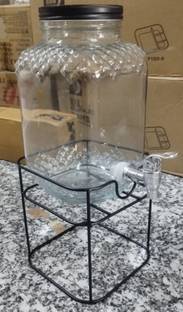 Dautaniya 4 L Clear Dispenser with Black Iron Stand Cold Mason Jar Drink Dispenser 4 L Liquid Dispenser