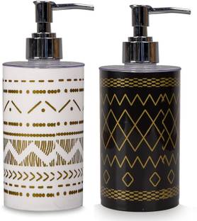 shenron Soap Dispenser Bottle with Decorative Design | Chrome Finish Pump and Rust Proof | Refillable Liquid Soap Dispenser for Bathroom, Kitchen, Hand Soap (Pack of 2) 250 ml Liquid, Conditioner, Gel, Shampoo, Soap, Foam, Lotion Dispenser
