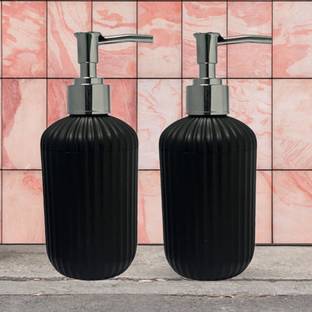 AKR Multipurpose Liquid Soap Dispenser Bottle Set with Pump set of 2-black 350 ml Liquid, Soap, Conditioner, Lotion, Sanitizer Stand, Shampoo Dispenser
