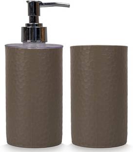 shenron Grey Plastic Liquid Dispenser & Toothbrush Holder for Bathroom (Pack of 2) 250 ml Liquid, Soap, Shampoo, Conditioner, Lotion Dispenser
