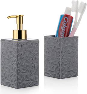 Luxe Plastic Soap Dispenser with Toothbrush Holder - Modern Bathroom Soap Dispenser 350 ml Liquid, Conditioner, Gel, Soap, Shampoo Dispenser