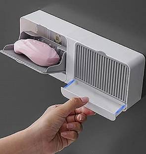 NISHIV Creative Wall Mounted Soap Box with Lid Double Grids Soap Draining Rack 200 ml Soap Dispenser