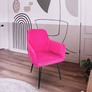 Harvin Chairs Accent Chairs Semi Back Dark Pink Suede Finish Line Pattern, Metal Legs Metal Living Room Chair