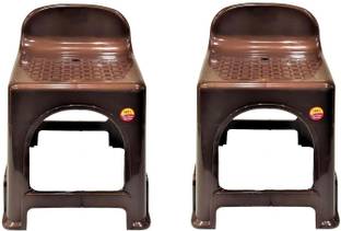 COMFORT Creation Full Size Plastic Stool Chair with Back Rest for Back Support Set of 2 Plastic Living Room Chair