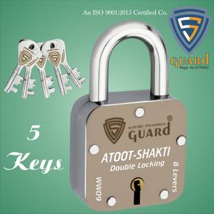 S-Guard Atoot Laser Printed Heavy Door Lock,Gate Lock-60MM-8 Levers,Double Locking 5 Key Padlock
