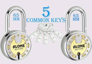alone Active Round 65mm Lock for Home Gate Shop & Shutter, 5 Same Keys 2 Lock (pack 2) Padlock