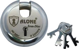 alone Iron Steel Disc Padlock 90mm 4 Keys Round Iron-Steel, 9 Levers Lock