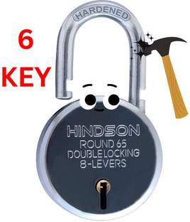 HINDSON Round 65mm Padlock, Double Locking, 6 Keys, Aligarh Lock for Home Security Lock