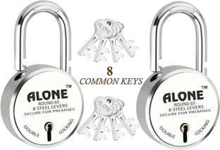 alone Round 65mm Lock for Home Gate Shop & Shutter, 8 Same Keys 2 Lock (pack 2) Padlock