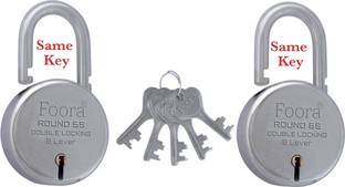 Foora Lock with common 5 key, 65mm steel Double Locking, 8 lever Padlock