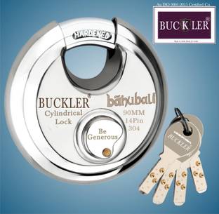 BUCKLER Stainless Steel Shutter lock,Main Gate,Office, Godown,90MM-14 Pin with 4 Keys Lock