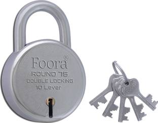 Foora 5 Keys Lock 10 Lever Round 75mm (BIG SIZE) Heavy Duty Shackle, Double Locking, Padlock