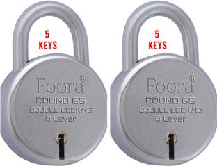 Foora Pack 2 Round 65 with 5 keys Each, Double Locking Technology. Padlock
