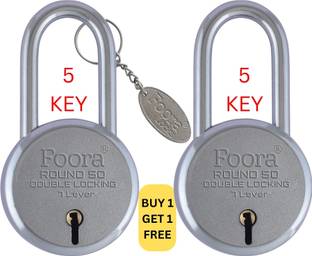 Foora Small Lock and keys Round 50mm Long Shackle 5 keys Pack of 2 padlock for home Padlock