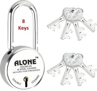 alone Round 65mm Long Shackle Padlock for Home Gate Shop & Shutter, D/L 8 Keys Padlock