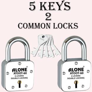 alone Atoot 60mm Padlock for Home Door Lock & Shop , 5 Same keys for both padlock Padlock